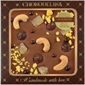 Шоколад молочный с украшением "Кешью, ананас, апельсин" в блистере